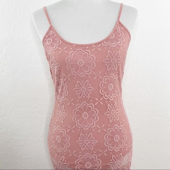Banjul Blush Mauve Pink Lace Overlay Lined Cami Bodysuit Dress Medium - Picture 3 of 10